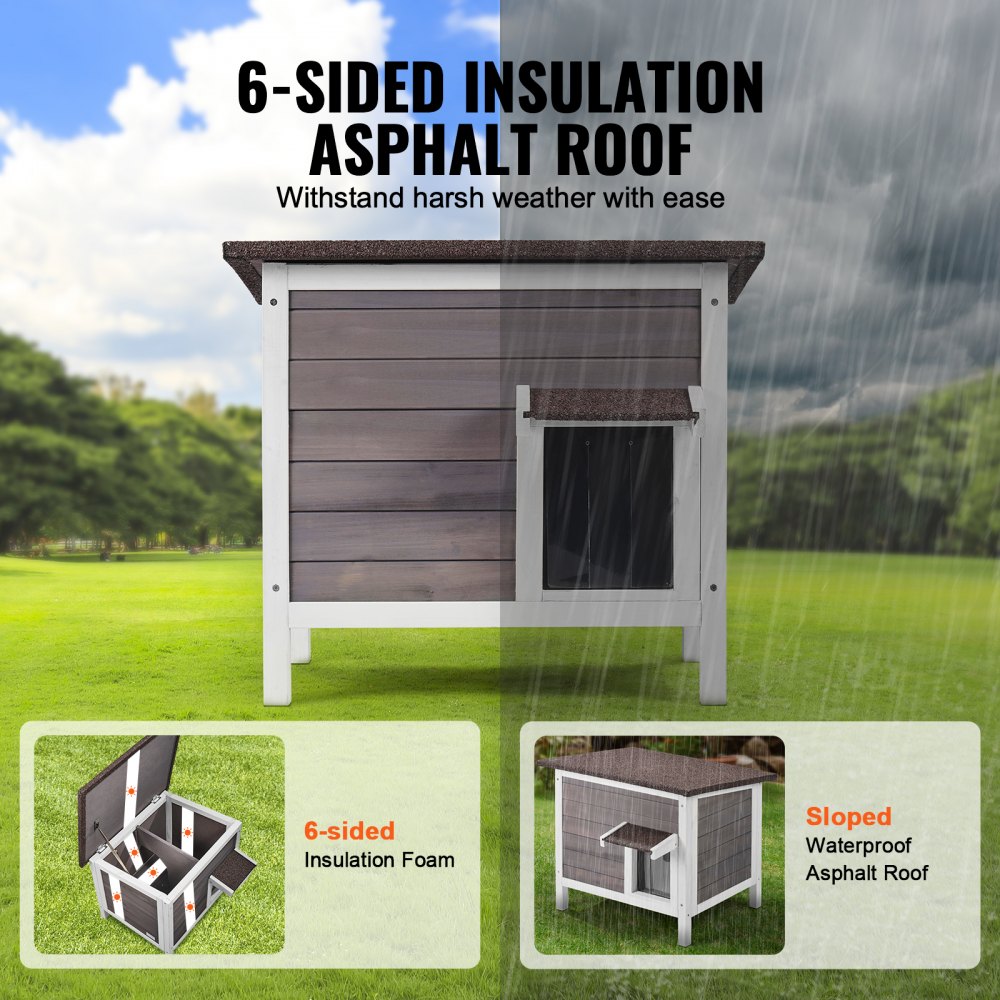 DUSCH2403 - 24-Inch Durable Wooden Cat House with Removable PVC Flaps