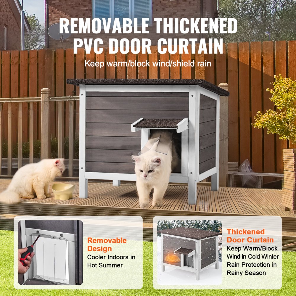 DUSCH2403 - 24-Inch Durable Wooden Cat House with Removable PVC Flaps