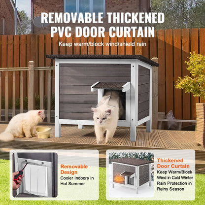 DUSCH2403 - 24-Inch Durable Wooden Cat House with Removable PVC Flaps