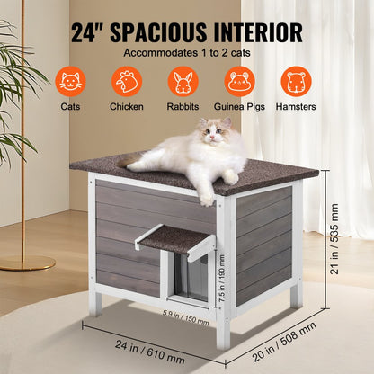 DUSCH2403 - 24-Inch Durable Wooden Cat House with Removable PVC Flaps