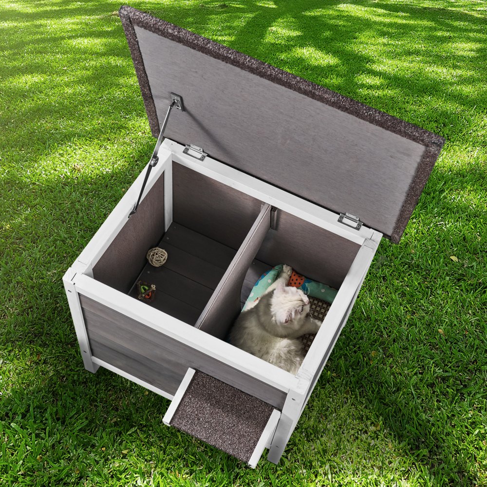 DUSCH2403 - 24-Inch Durable Wooden Cat House with Removable PVC Flaps