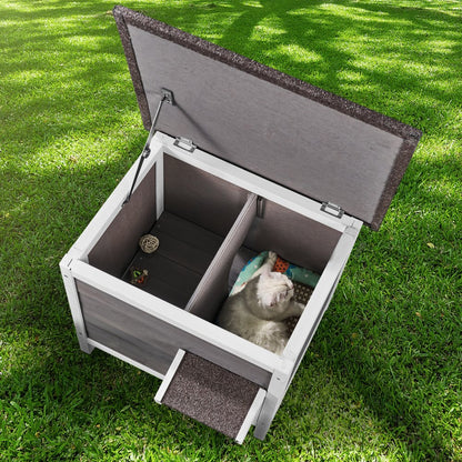 DUSCH2403 - 24-Inch Durable Wooden Cat House with Removable PVC Flaps