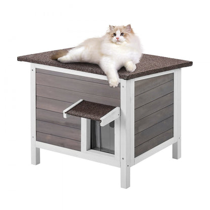 DUSCH2403 - 24-Inch Durable Wooden Cat House with Removable PVC Flaps