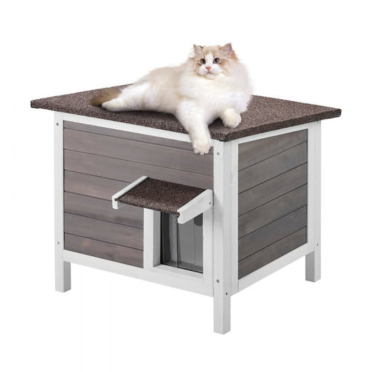 DUSCH2403 - 24-Inch Durable Wooden Cat House with Removable PVC Flaps