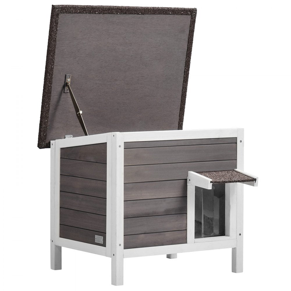 DUSCH2403 - 24-Inch Durable Wooden Cat House with Removable PVC Flaps