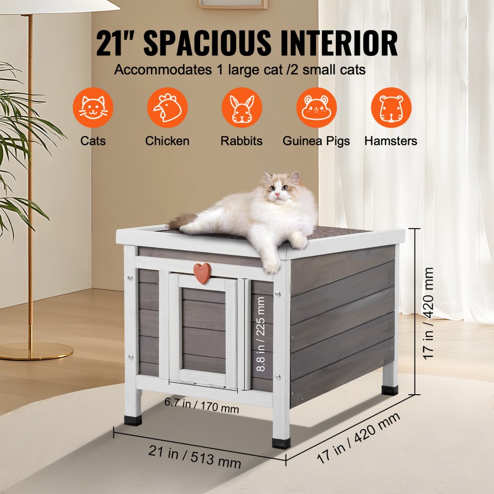 DUSCH2401 - Wooden Outdoor Cat House with Sloped Roof & PVC Door Flaps