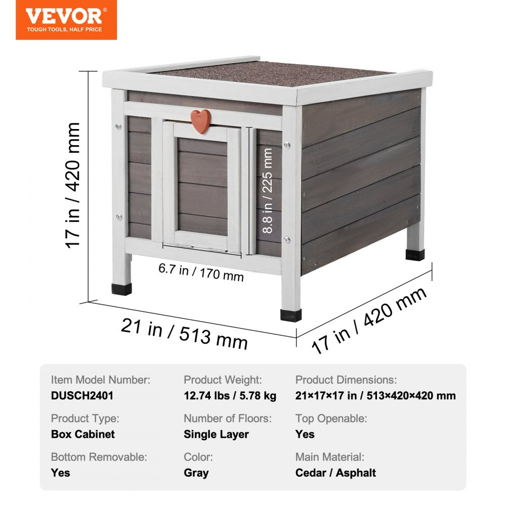 DUSCH2401 - Wooden Outdoor Cat House with Sloped Roof & PVC Door Flaps