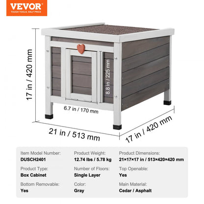DUSCH2401 - Wooden Outdoor Cat House with Sloped Roof & PVC Door Flaps