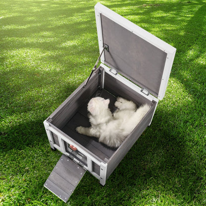 DUSCH2401 - Wooden Outdoor Cat House with Sloped Roof & PVC Door Flaps