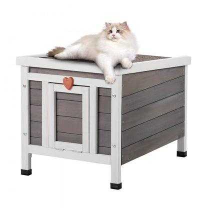 DUSCH2401 - Wooden Outdoor Cat House with Sloped Roof & PVC Door Flaps