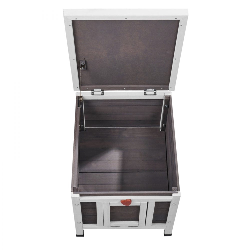 DUSCH2401 - Wooden Outdoor Cat House with Sloped Roof & PVC Door Flaps