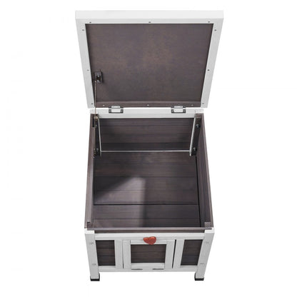 DUSCH2401 - Wooden Outdoor Cat House with Sloped Roof & PVC Door Flaps