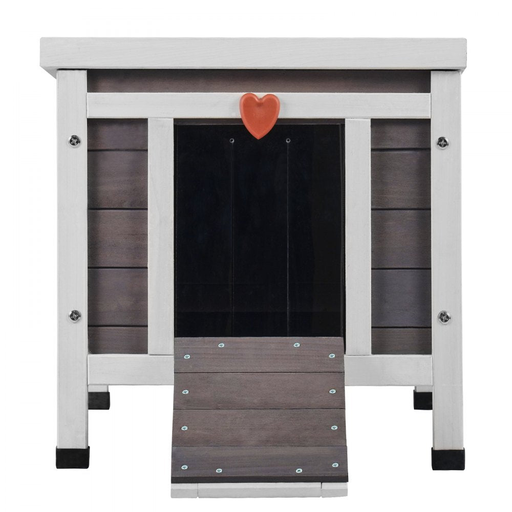 DUSCH2401 - Wooden Outdoor Cat House with Sloped Roof & PVC Door Flaps