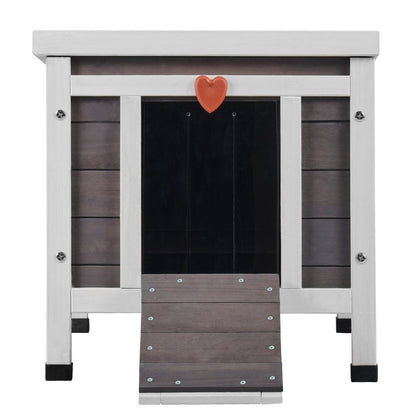 DUSCH2401 - Wooden Outdoor Cat House with Sloped Roof & PVC Door Flaps
