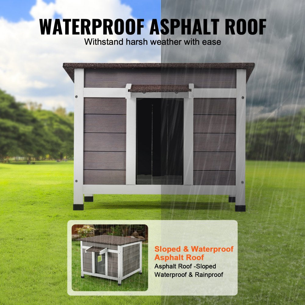 DUSCH2402 - Durable Wooden Outdoor Cat House with Waterproof Roof & Flap Curtains