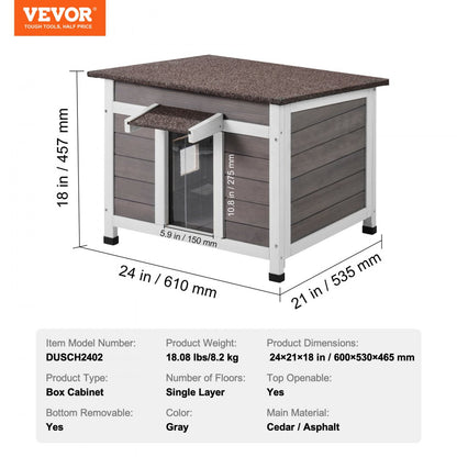 DUSCH2402 - Durable Wooden Outdoor Cat House with Waterproof Roof & Flap Curtains