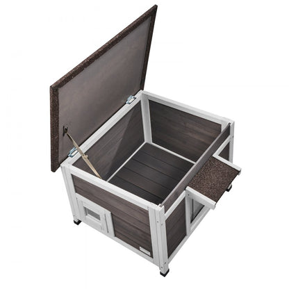 DUSCH2402 - Durable Wooden Outdoor Cat House with Waterproof Roof & Flap Curtains