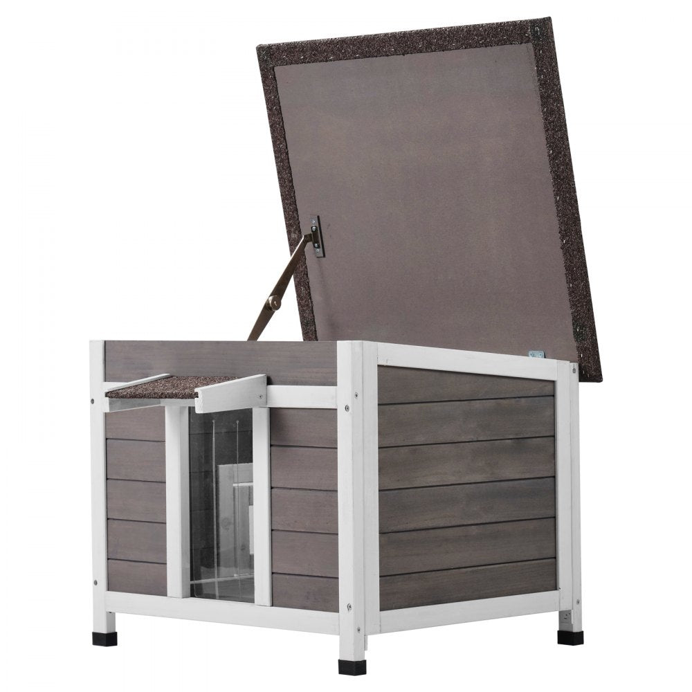 DUSCH2402 - Durable Wooden Outdoor Cat House with Waterproof Roof & Flap Curtains