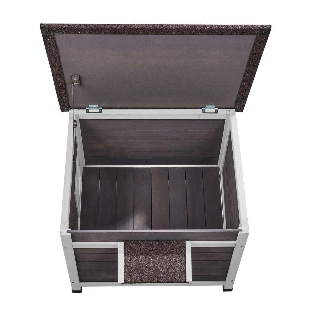 DUSCH2402 - Durable Wooden Outdoor Cat House with Waterproof Roof & Flap Curtains