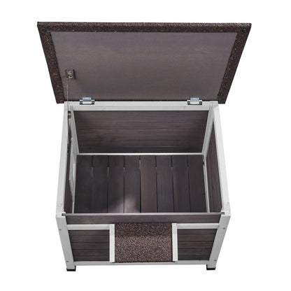 DUSCH2402 - Durable Wooden Outdoor Cat House with Waterproof Roof & Flap Curtains