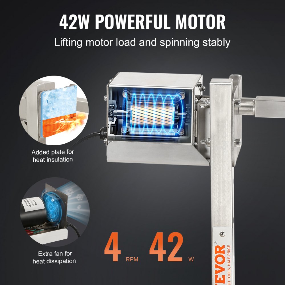 07988001 - 42W Stainless Steel BBQ Rotisserie Grill Kit for Effortless Cooking