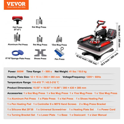 P8100 - 12x15" VEVOR Heat Press with 360-Degree Swing-Away Design