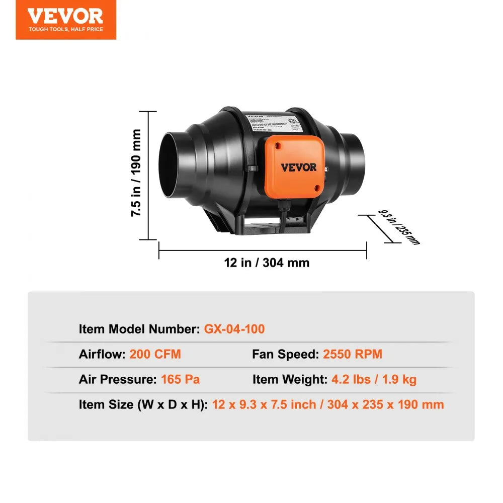 VV-GDFJ-AC4 - 4-Inch Inline Duct Fan for Improved Airflow and Ventilation
