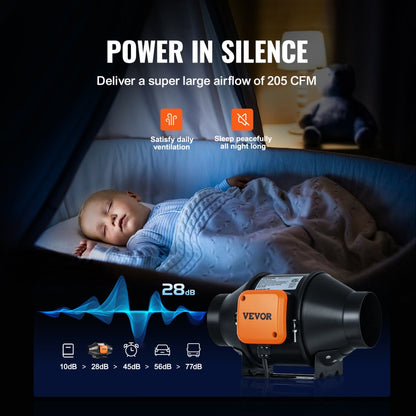 VV-GDFJ-EC4 - 4-Inch Quiet Inline Duct Fan, 205 CFM Airflow