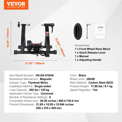 HS-QX-010AK - VEVOR Magnetic Bike Trainer for 26-29" Wheels, 265 lbs Max Load