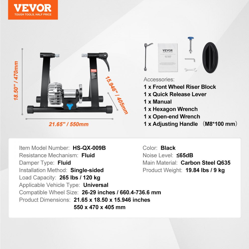 HS-QX-009B - Durable Indoor Bike Trainer Stand, Fits 26-29" Wheels, 265 lbs Capacity
