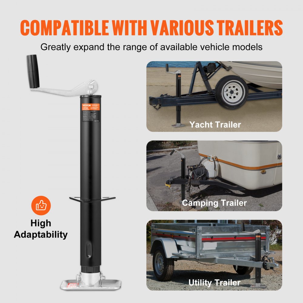 TJA-2000-B+JF-100-Z - Heavy-Duty 2000 lbs Trailer Tongue Jack with Ergonomic Handle