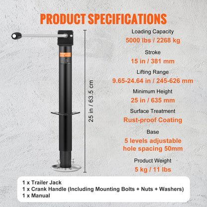 TJA-3000S+JF-1005H-Z - Heavy-Duty 5000 lb Trailer Jack with Ergonomic Handle