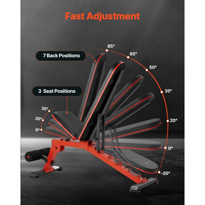 SJ602 - Heavy-Duty Adjustable Weight Bench, 49.8x20.9x16.3" Foldable Design