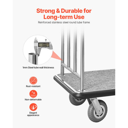 X-126 - Heavy-Duty 800LB Stainless Steel Bellman Cart with Smooth Glide Wheels