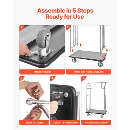 X-126 - Heavy-Duty 800LB Stainless Steel Bellman Cart with Smooth Glide Wheels