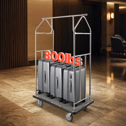 X-126 - Heavy-Duty 800LB Stainless Steel Bellman Cart with Smooth Glide Wheels
