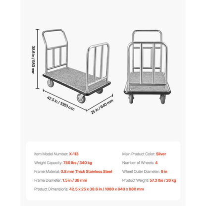 X-113 - Heavy-Duty 750 lbs Bellman Luggage Cart with Removable Frame