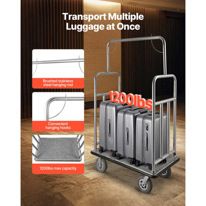X-112 - Durable 1200 lbs Stainless Steel Luggage Cart with Smooth Wheels