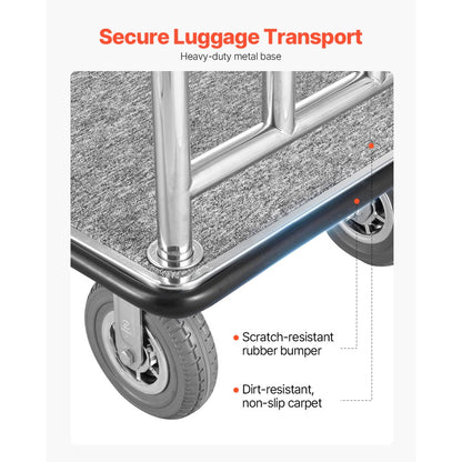 X-112 - Durable 1200 lbs Stainless Steel Luggage Cart with Smooth Wheels
