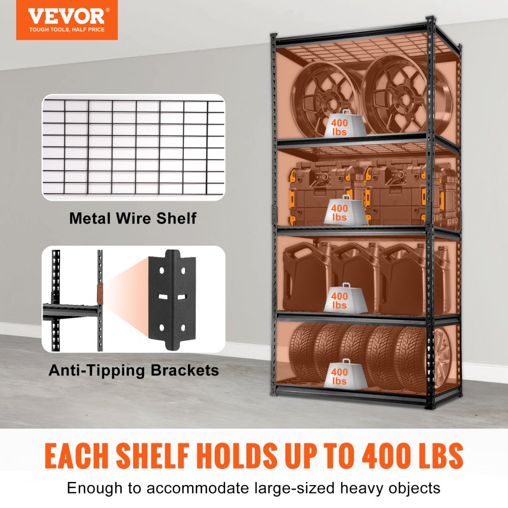 EEV0 - Adjustable 5-Tier Metal Shelving Unit, 2000 lbs Capacity