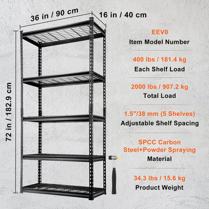 EEV0 - Adjustable 5-Tier Metal Shelving Unit, 2000 lbs Capacity