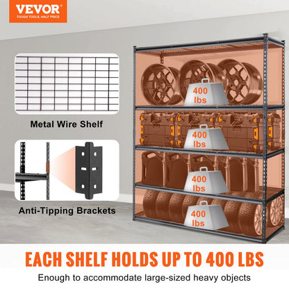 4AV0 - 5-Tier Heavy-Duty Metal Shelves, 2000 lbs Capacity, Adjustable Design