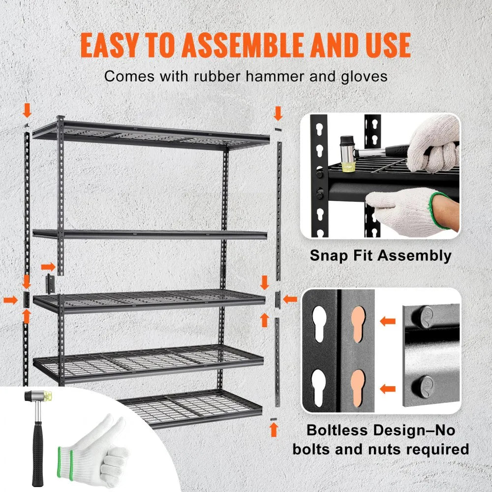 4AV0 - 5-Tier Heavy-Duty Metal Shelves, 2000 lbs Capacity, Adjustable Design