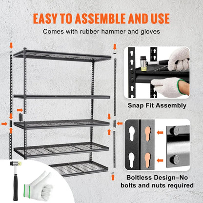 4AV0 - 5-Tier Heavy-Duty Metal Shelves, 2000 lbs Capacity, Adjustable Design