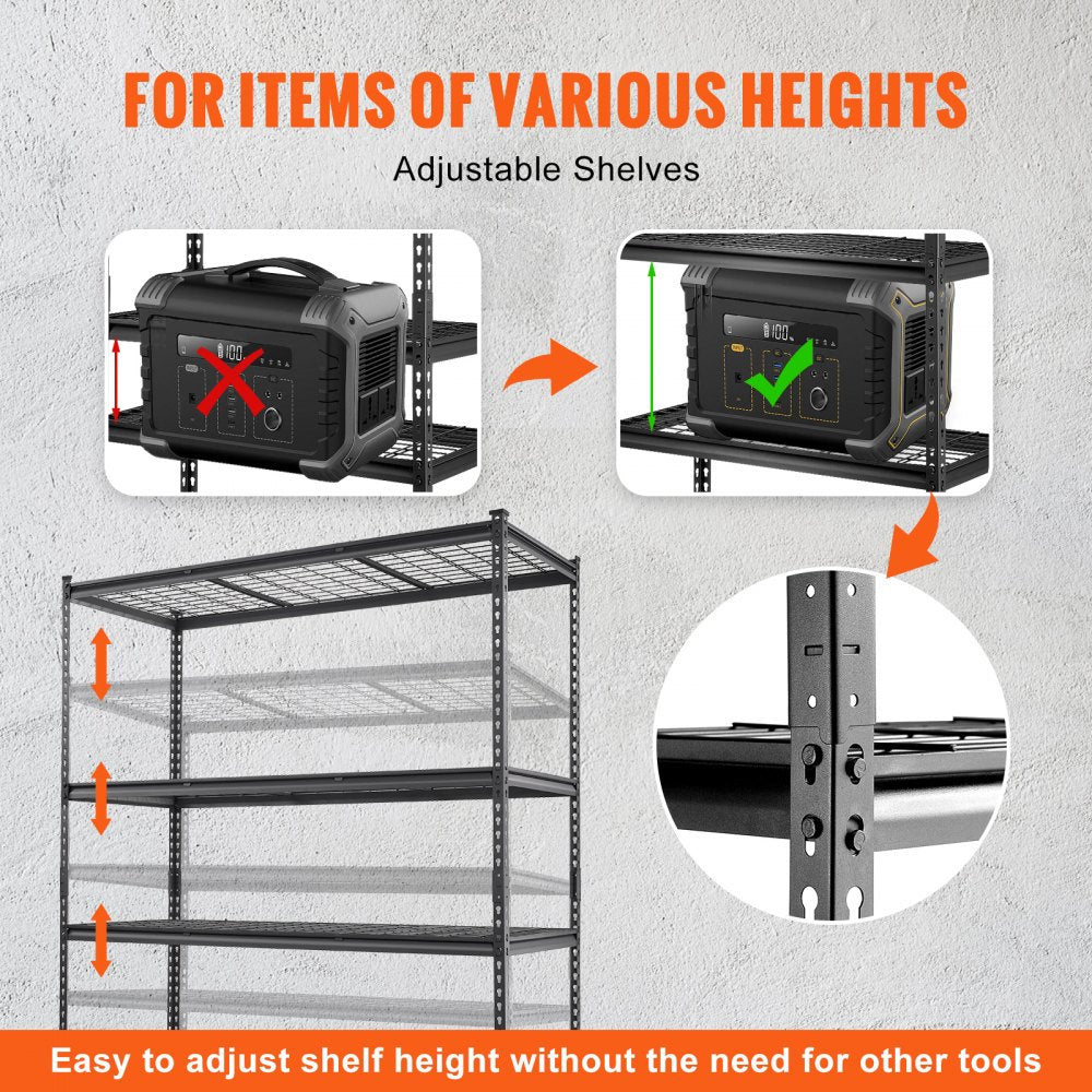 4AV0 - 5-Tier Heavy-Duty Metal Shelves, 2000 lbs Capacity, Adjustable Design