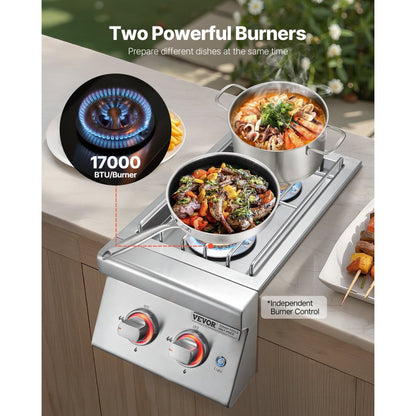 GSB2L - Dual 17,000 BTU Stainless Steel Side Burner for Outdoor Cooking