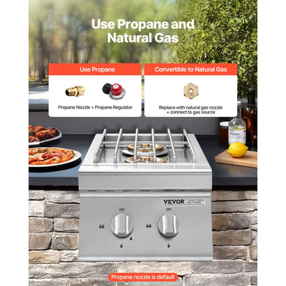 GSB2 - 15,000 BTU Double Side Burner for Propane/Natural Gas Grilling
