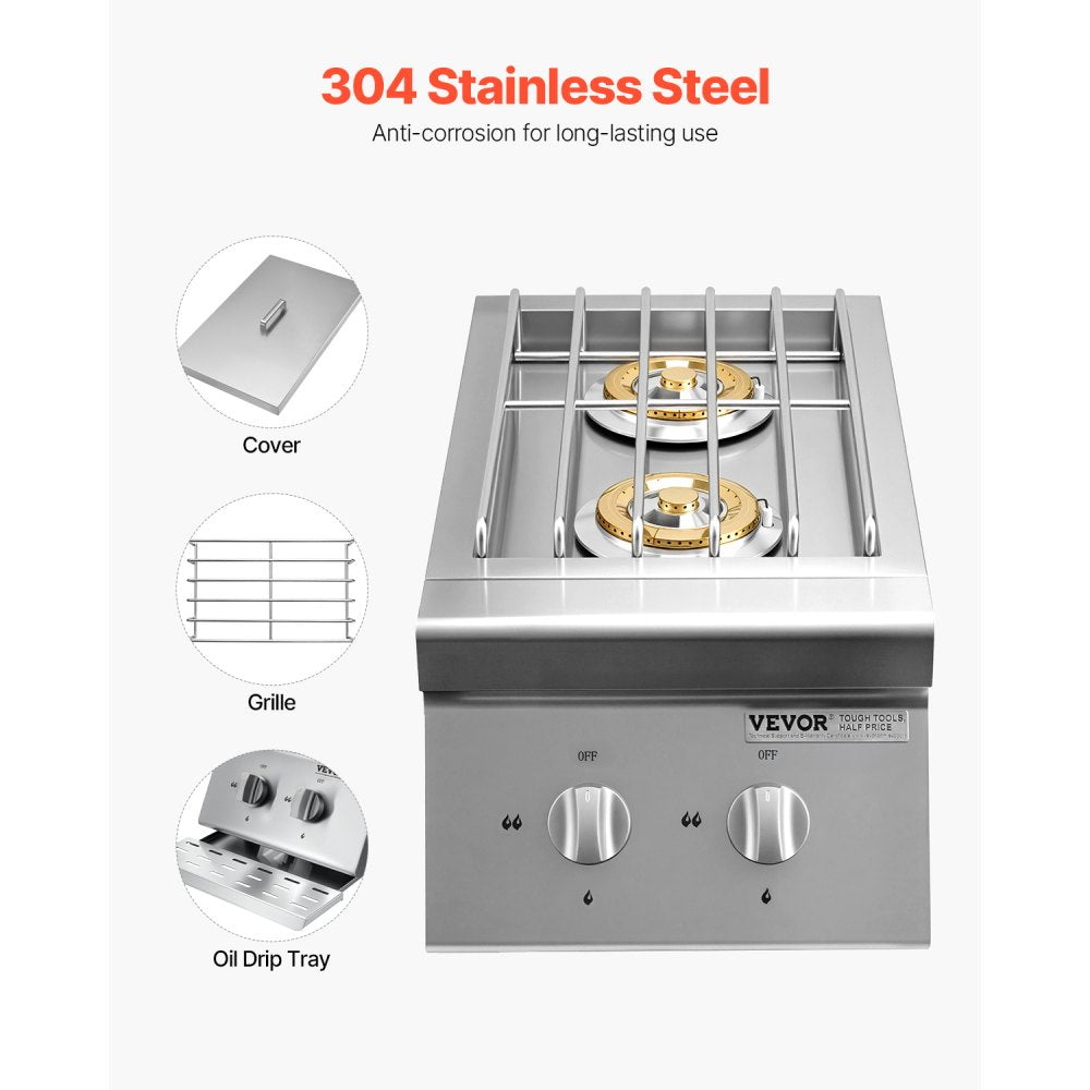 GSB2 - 15,000 BTU Double Side Burner for Propane/Natural Gas Grilling