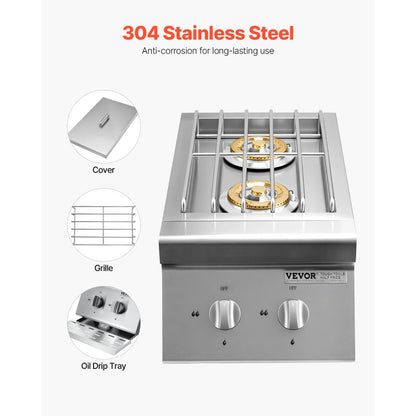 GSB2 - 15,000 BTU Double Side Burner for Propane/Natural Gas Grilling