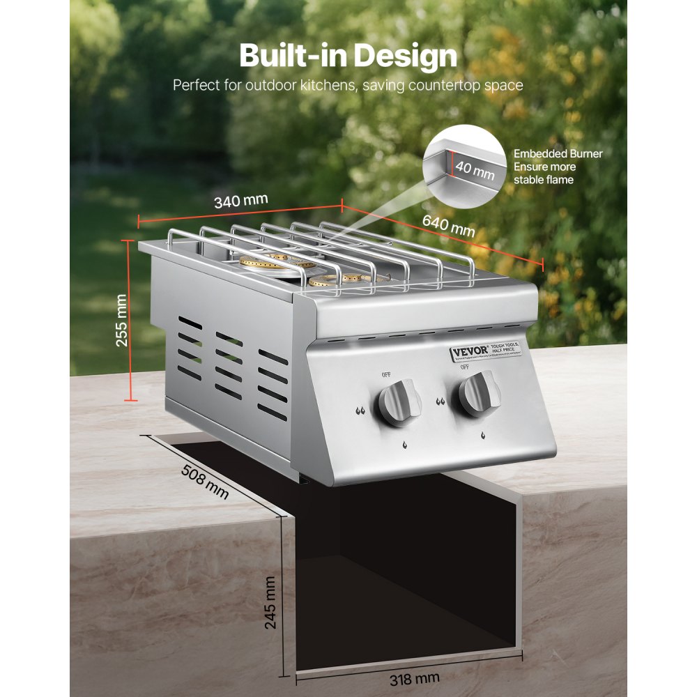 GSB2 - 15,000 BTU Double Side Burner for Propane/Natural Gas Grilling